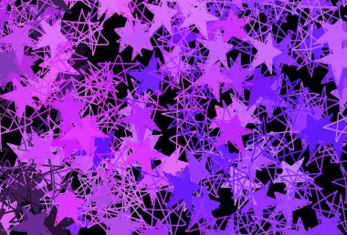 Parlak kar taneleri ve yıldızlı koyu mor vektör düzeni. Gradyan kar formlarıyla parlayan renkli çizimler. İş ilanı için yeni yıl tasarımı.