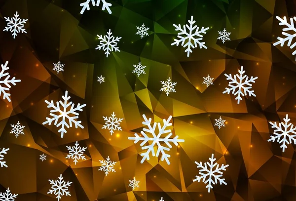 Verde Oscuro Patrón Vector Amarillo Con Copos Nieve Navidad Estrellas — Archivo Imágenes Vectoriales