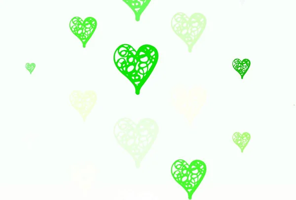 Verde Claro Fondo Vectorial Rojo Con Corazones Ilustración Brillante Con — Vector de stock