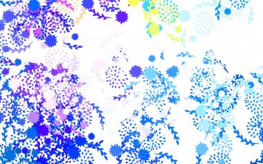 Açık mavi, sarı vektör karalama arkaplanı çiçekli renkli çizimler ve çiçekler. İş tasarımınız için yepyeni bir tarz.