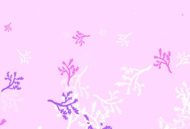 Açık Pembe, mavi vektör soyut arkaplan ve sakura. Yapraklar ve dallarla gösterişli soyut çizimler. Web siteleri ve pankartlar için desenli desen.