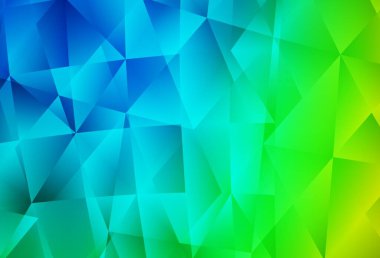 Açık mavi, yeşil vektör üçgen arkaplan. Üçgenlerden oluşan parlayan çokgen çizimler. Cep telefonunun arka planının şablonu.