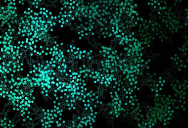 Koyu yeşil vektör arka planı ve yapay zeka formları. Renkli yapay zeka yapısı, eğimli çizgiler ve noktalar. Poster ve teknoloji sembolü.