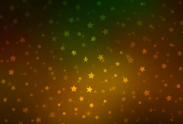 Verde Oscuro Fondo Vector Amarillo Con Hermosos Copos Nieve Estrellas — Vector de stock