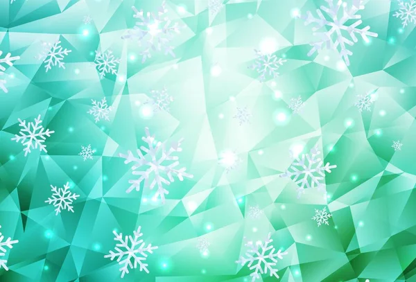明亮的绿色矢量图案与圣诞雪花 多彩的雪花和渐变的雪花 新年广告 小册子的设计 — 图库矢量图片