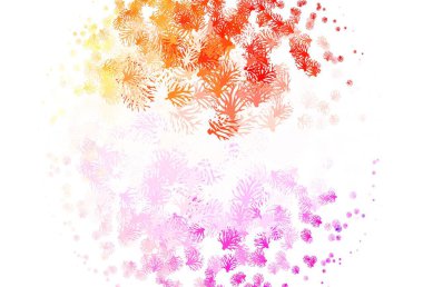 Açık Kırmızı, Sarı vektör karalama arkaplanı dallarla. Origami tarzında yaprak ve dalların karalama çizimi. Ağ ve ambalaj için elle boyanmış tasarım.