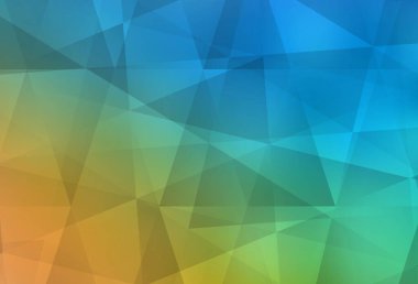 Açık mavi, sarı vektör çokgen arka plan. Üçgenli parlak renkli çizimler. İşiniz için en iyi üçgen tasarım.