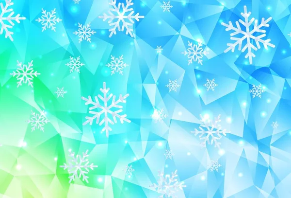 Azul Claro Fondo Verde Vector Con Hermosos Copos Nieve Estrellas — Archivo Imágenes Vectoriales