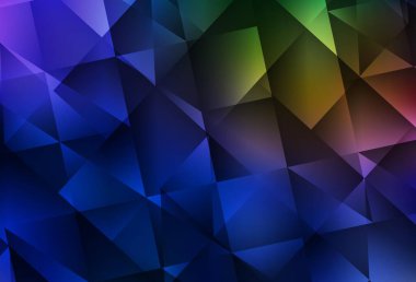 Koyu mavi, sarı vektör soyut çokgen desen. Üçgenlerden oluşan parlayan çokgen çizimler. İş tasarımınız için yepyeni bir tarz.