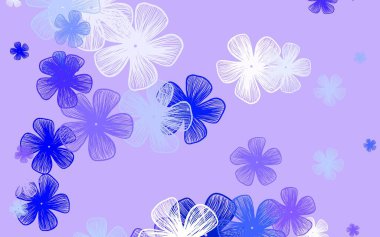 Mor renkli, çiçekli zarif bir şablon. Çiçeklerle süslenmiş soyut çizimler. Web ve broşürler için elle boyanmış tasarım.