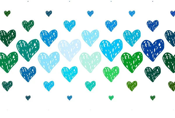 Ανοιχτό Μπλε Πράσινο Διανυσματικό Φόντο Καρδιές Λαμπερή Απεικόνιση Καρδιές Αφηρημένο — Διανυσματικό Αρχείο