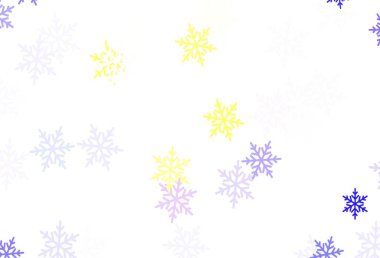 Açık mavi, buz taneli kırmızı vektör şablonu, yıldızlar. Gradyan kar formlarıyla parlayan renkli çizimler. Yeni yıl posterleri, afişler için tasarım.