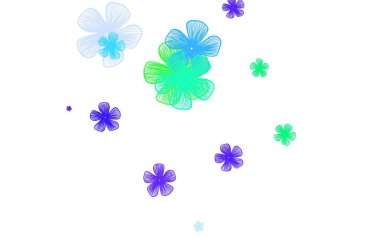 Açık mavi, çiçekli yeşil vektör karalama deseni. Çiçekli modern soyut illüstrasyon. Duvar kağıtları, boyama kitapları için desen.