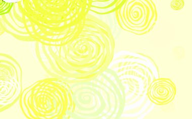 Açık yeşil, güllü sarı vektör karalama şablonu. Renkli, soyut karalama çiçekleri olan bir resim. Ağ ve ambalaj için elle boyanmış tasarım.