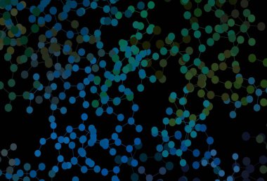 Koyu mavi, yeşil vektör arkaplan ve yapay zeka verileri. Yapay zekanın bağlantı ve noktalarıyla soyut illüstrasyon. Poster ve teknoloji sembolü.