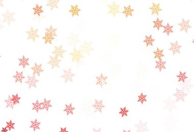 Açık kırmızı, sarı vektör arka plan, güzel kar taneleri, yıldızlar. Gradyan kristal buz formlarıyla soyut çizimler. Yeni yıl reklamı için tasarım, kitapçıklar.