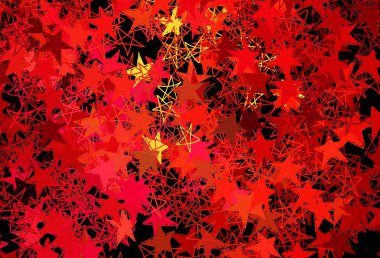 Koyu kırmızı, sarı vektör arka plan, güzel kar taneleri, yıldızlar. Karlı Xmas tarzında renkli dekoratif tasarım. Yeni Yıl web siteleri için desen.