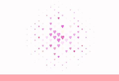Açık Pembe, kalpleri olan sarı vektör arkaplan. Kalpli basit bir dekoratif tasarım. Karnaval için şablon, festival için romantik broşürler.