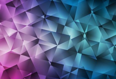 Açık mavi, kırmızı vektör çokgen arkaplan. Üçgenlerden oluşan parlayan çokgen çizimler. İşiniz için yepyeni bir tasarım..