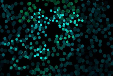 Koyu mavi, yapay zeka ağlı yeşil vektör deseni. Renkli yapay zeka yapısı, eğimli çizgiler ve noktalar. Bilim için desen, geleceksel tasarımlar..