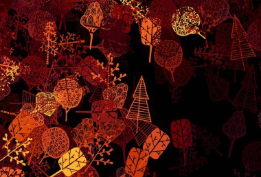 Koyu Turuncu vektör arkaplanı ağaçlar ve dallarla karalıyor. Basit soyut arkaplandaki ağaçlar eğimli. Cep telefonlarının geçmişleri için şablon.