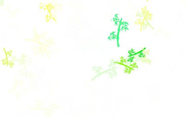 Açık yeşil, sarı vektör karalama arkaplanı dallarla. Yapraklar, beyaz arka planda doğal dallar. Web siteleri ve pankartlar için desenli desen.