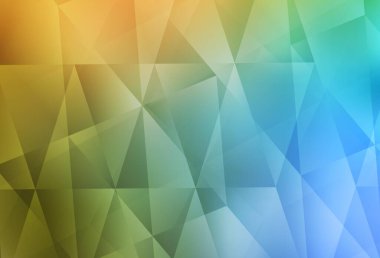 Açık mavi, sarı vektör parlayan üçgen düzen. Çokgen biçiminde, gradyan ile renkli çizimler. Bir markanın arkaplanı için desen.