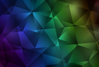 Koyu mavi, yeşil vektör düşük poli düzeni. Çokgen biçiminde, gradyan ile renkli çizimler. Web siteniz için çokgen tasarım.