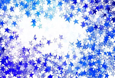 Renkli yıldızlı hafif Mavili vektör arkaplanı. Bulanık dekoratif dizayn yıldızlı basit bir stilde. Kozmik arkaplanlar için şablon.