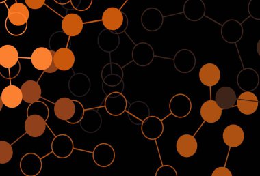 Yapay zekaya sahip koyu turuncu vektör şablonu. Renkli yapay zeka yapısı, eğimli çizgiler ve noktalar. Poster ve teknoloji sembolü.