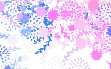 Açık mavi, kırmızı vektör soyut arkaplan çiçekli rengarenk çizimler ve çiçekler. Web siteniz için Doodle tasarımı.