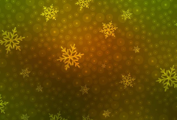Donkergroen Geel Vectorsjabloon Carnavalsstijl Illustratie Met Kleurrijke Sneeuwvlokken Kerstballen Patroon — Stockvector