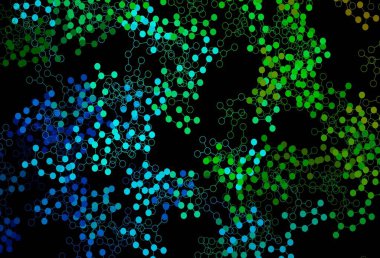 Koyu mavi, yapay zeka ağlı yeşil vektör deseni. Parlak renkli bir illüstrasyon ve yapay zekanın gerçek yapısı. Poster ve teknoloji sembolü.