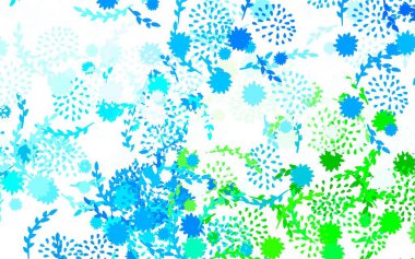 Açık Mavi, yeşil vektör soyut arkaplan çiçekli Doodle çizimi Origami tarzında. Tasarımınız için yeni şablon.