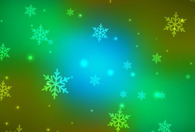 Açık mavi, yeni yıl tarzında sarı vektör düzeni. Gradyan Noel elementleri içeren bir Akıllı Çizim. Reklamlar, posterler, kitap afişleri için desen.