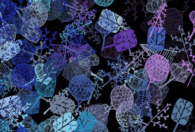 Koyu pembe, mavi vektör soyut şekilli ağaçlar, dallar. Eğimli soyut renkli ağaçlar. Çocuk kitapları için renkli desen.