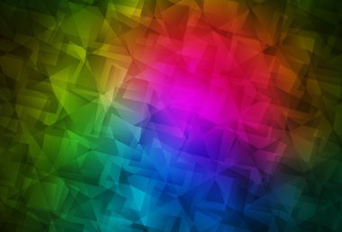 Koyu pembe, yeşil vektör çokgen arkaplan. Üçgenlerden oluşan parlayan çokgen çizimler. Arkaplanlarınız için desenli desen.