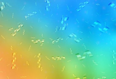 Açık mavi, yeni yıl tarzında sarı vektör düzeni. Renkli Noel şeyleri ile soyut gradyan çizimi. Bir üniversite posteri için en iyi tasarım, afiş.