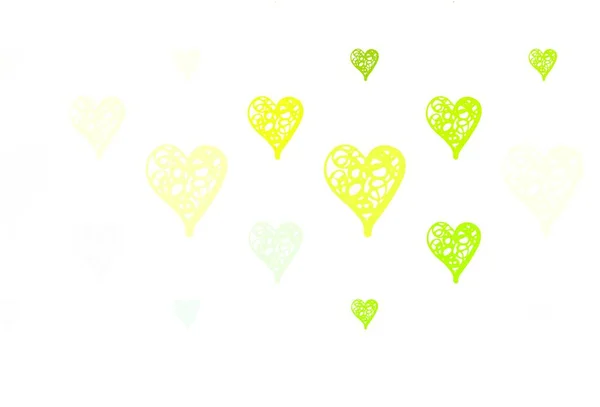 Ανοιχτό Πράσινο Κίτρινο Διάνυσμα Φόντο Γλυκές Καρδιές Έξυπνη Απεικόνιση Βαθμονομημένες — Διανυσματικό Αρχείο