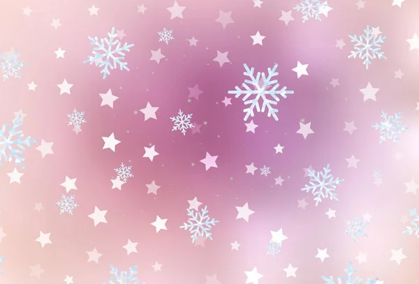 Patrón Vectorial Rosa Claro Con Copos Nieve Navidad Estrellas Ilustración — Vector de stock