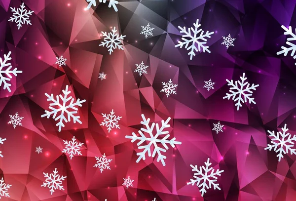 ライトピンク Xmasの雪の結晶 星と赤のベクトルの背景 グラデーションの雪の形でカラフルなイラストを輝く ビジネス広告の新年デザイン — ストックベクタ