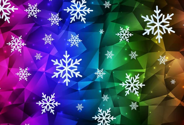 Textura Vectorial Multicolor Oscuro Con Copos Nieve Colores Estrellas Ilustración — Vector de stock