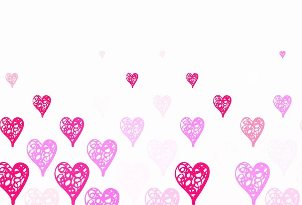 Light Pink Red Vector Template Doodle Hearts Decorative Design Hearts — Stockvector