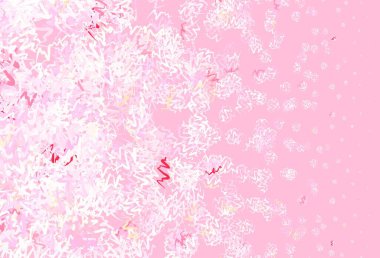 Açık Pembe, kıvrımlı çizgileri olan sarı vektör düzeni. Değişken çizgileri olan renkli soyut çizimler. İşiniz için yepyeni bir tasarım..