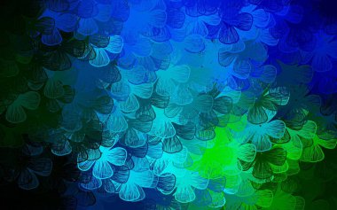 Koyu mavi, yeşil vektör karalama desenli ağaçlar, dallar. Çiçekli zarif, parlak bir illüstrasyon. Web siteniz için Doodle tasarımı.