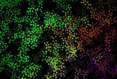 Koyu yeşil, yapay zeka yapısına sahip kırmızı vektör şablonu. Renkli yapay zeka yapısı, eğimli çizgiler ve noktalar. Siber yeniliklerin tasviri için tasarım.