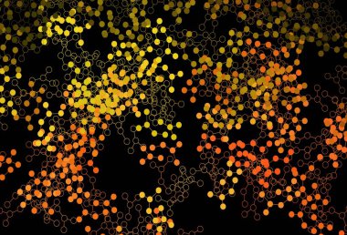 Koyu kırmızı, yapay zeka ağlı sarı vektör deseni. Renkli yapay zeka yapısı, eğimli çizgiler ve noktalar. Poster ve teknoloji sembolü.