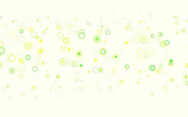 Açık yeşil, daire şekilli sarı vektör düzeni. Soyut arka planda bulanık kabarcıklar ve renkli gradyan. Duvar kağıtlarının dokusu için desen.