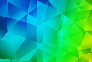 Açık mavi, yeşil vektör düşük poli düzeni. Üçgenli parlak renkli çizimler. İş tasarımınız için yepyeni bir tarz.