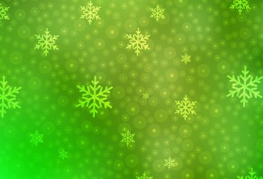 Açık yeşil, karnaval tarzında sarı vektör şablonu. Noel topları ve yıldızlarla parlayan illüstrasyon. Üniversitenin tanıtımı için akıllı tasarım.